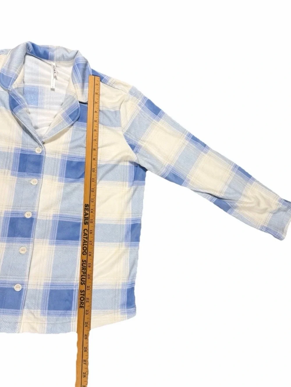 Soma Blue White Plaid Button Up Sleep Shirt Flannel Soft Cozy Loungewear Travel
